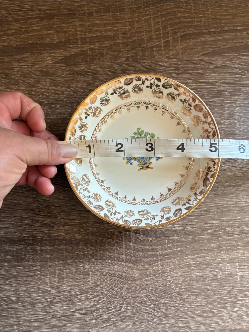 4 Vintage Pope Gosser Floral Fruit Basket Accent Side Plate WhiteGold Trim